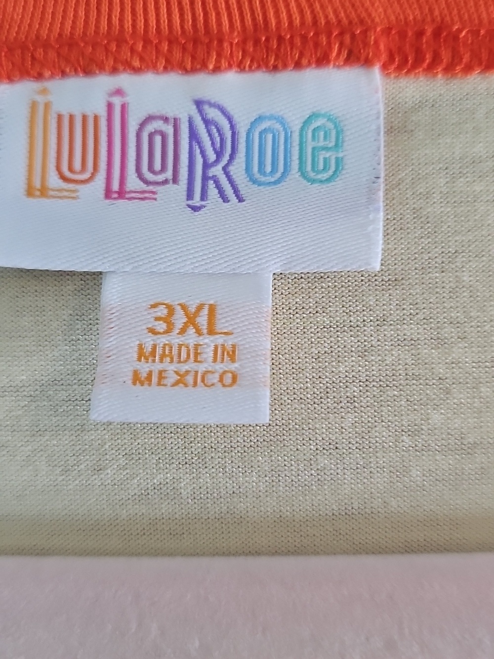 LuLaRoe Yellow Tee with Orange Trim & Rainbow Logo - Picture 3 of 5